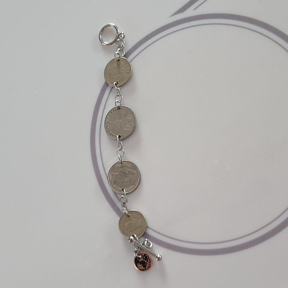 Coin bracelet,  world Links, silver